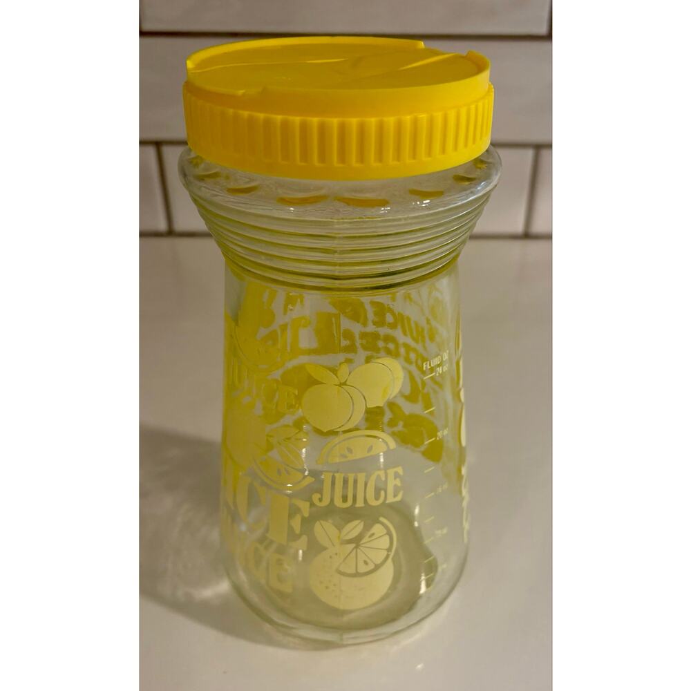Vintage Anchor Hocking Yellow Juice Carafe Pitcher with Lemon Design